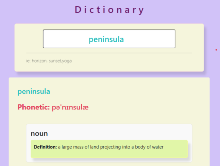 snapshot of dictionary app